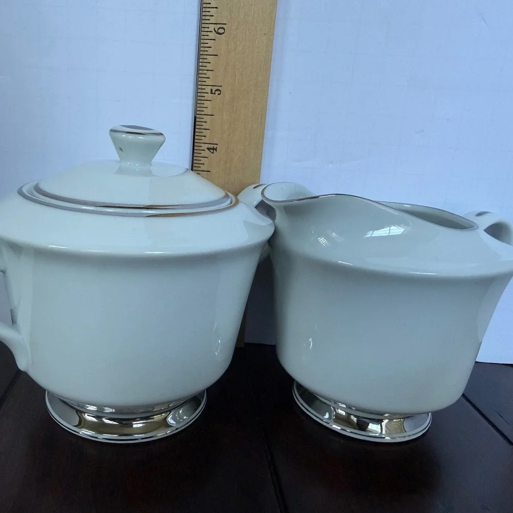 Vtg Gildhar Ltd Elegance Fine Porcelain Sugar Bowl and Creamer Silver Trim Japan